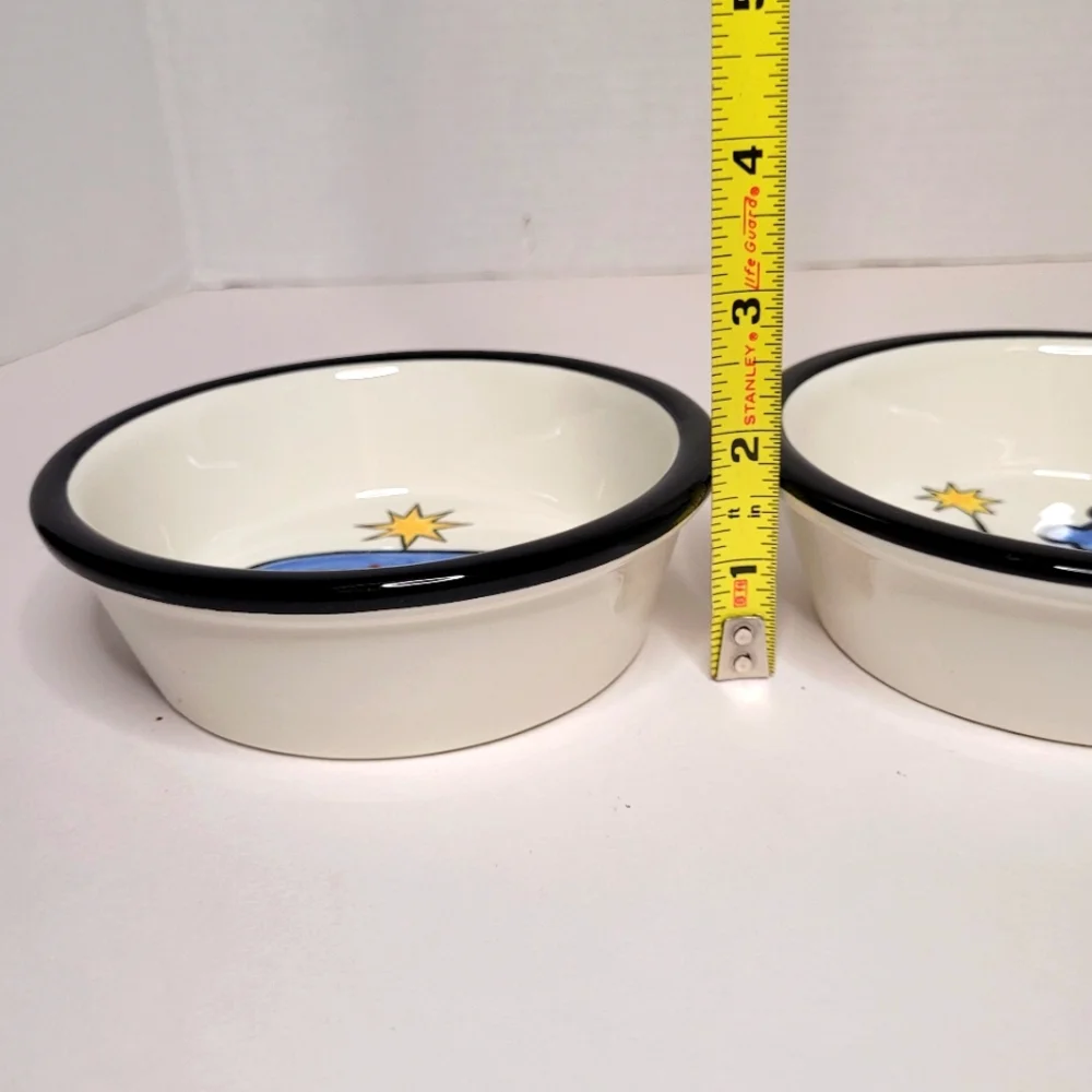 EAT and DRINK Set of 2 Ceramic Pet Food Bowls Handpainted Diner Decor Vibes RARE